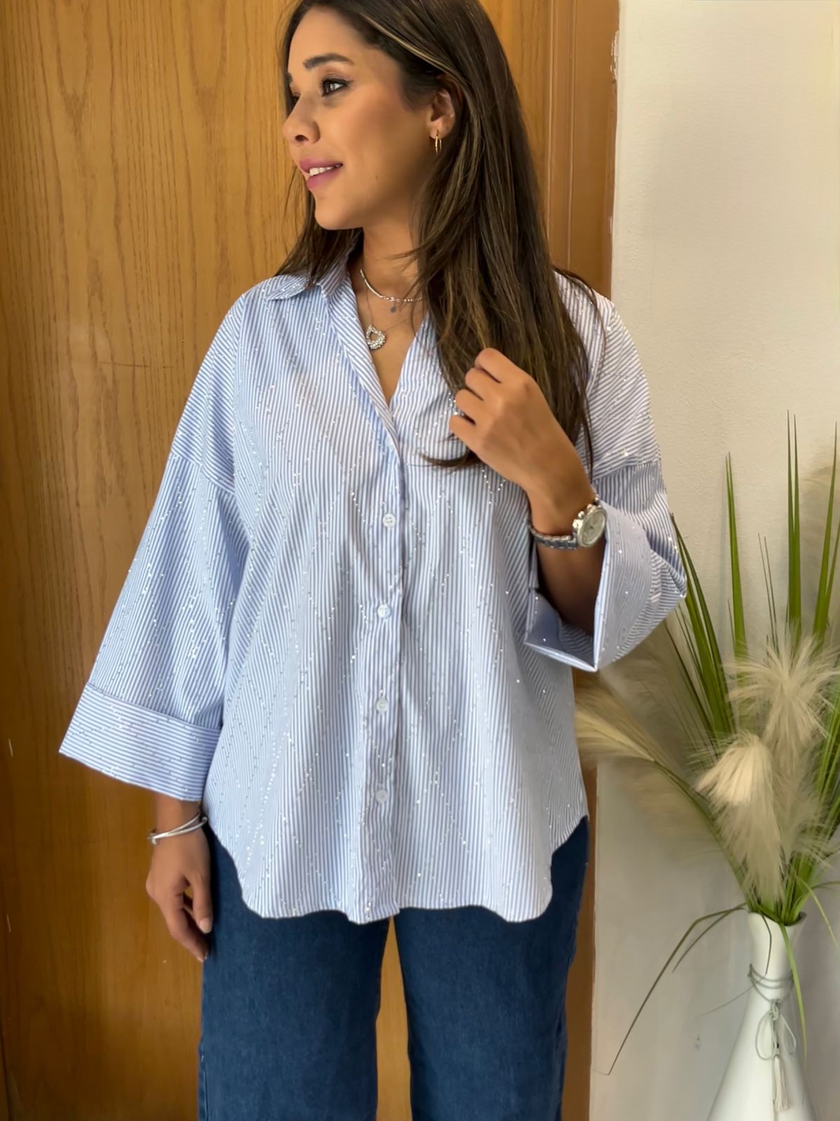 Striped shirt with stras