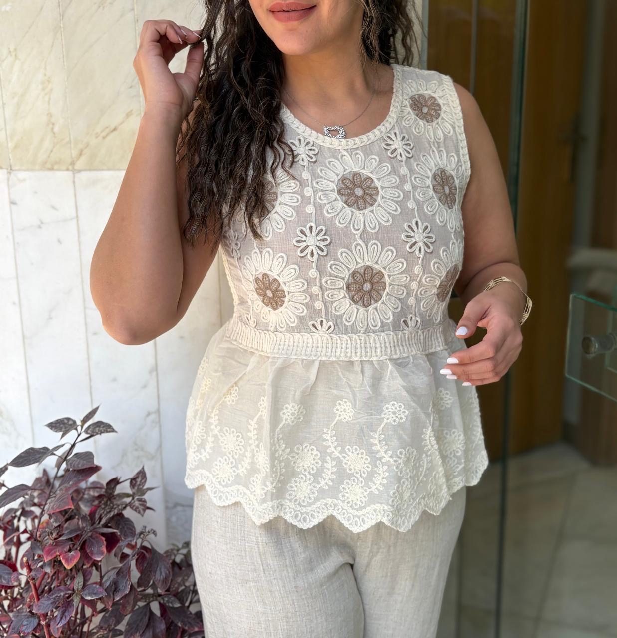 Voile embroidery top