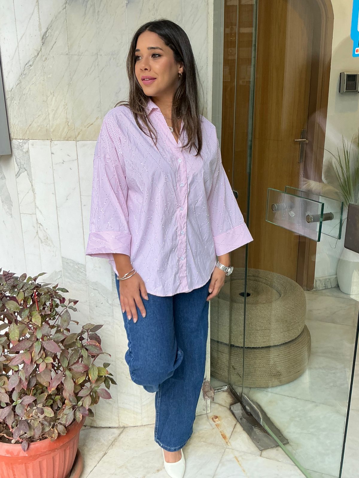 Striped shirt with stras